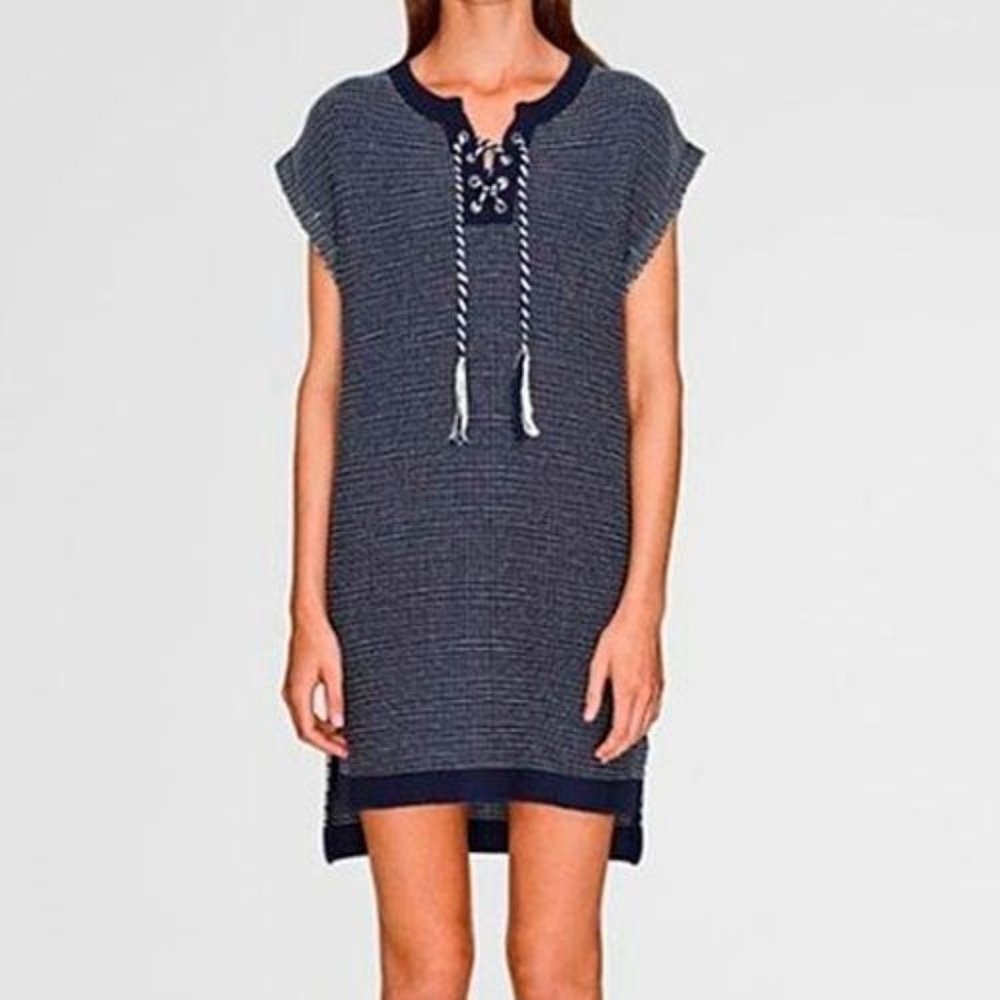 NWT White + Warren Lace‎ Up Tunic Navy Multi Sz S